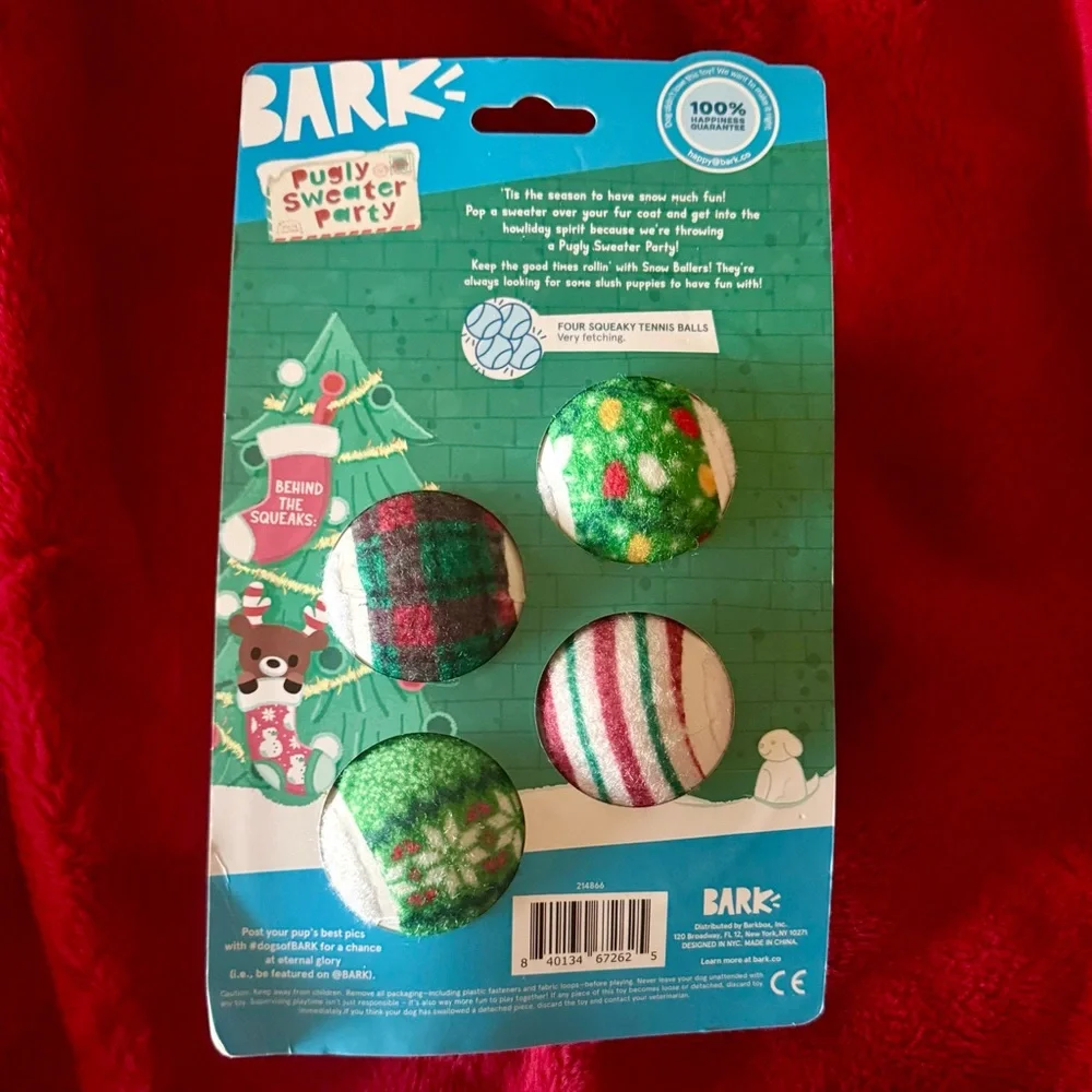 NWT BARK Pugly Sweater Party Squeaky Tennis Balls